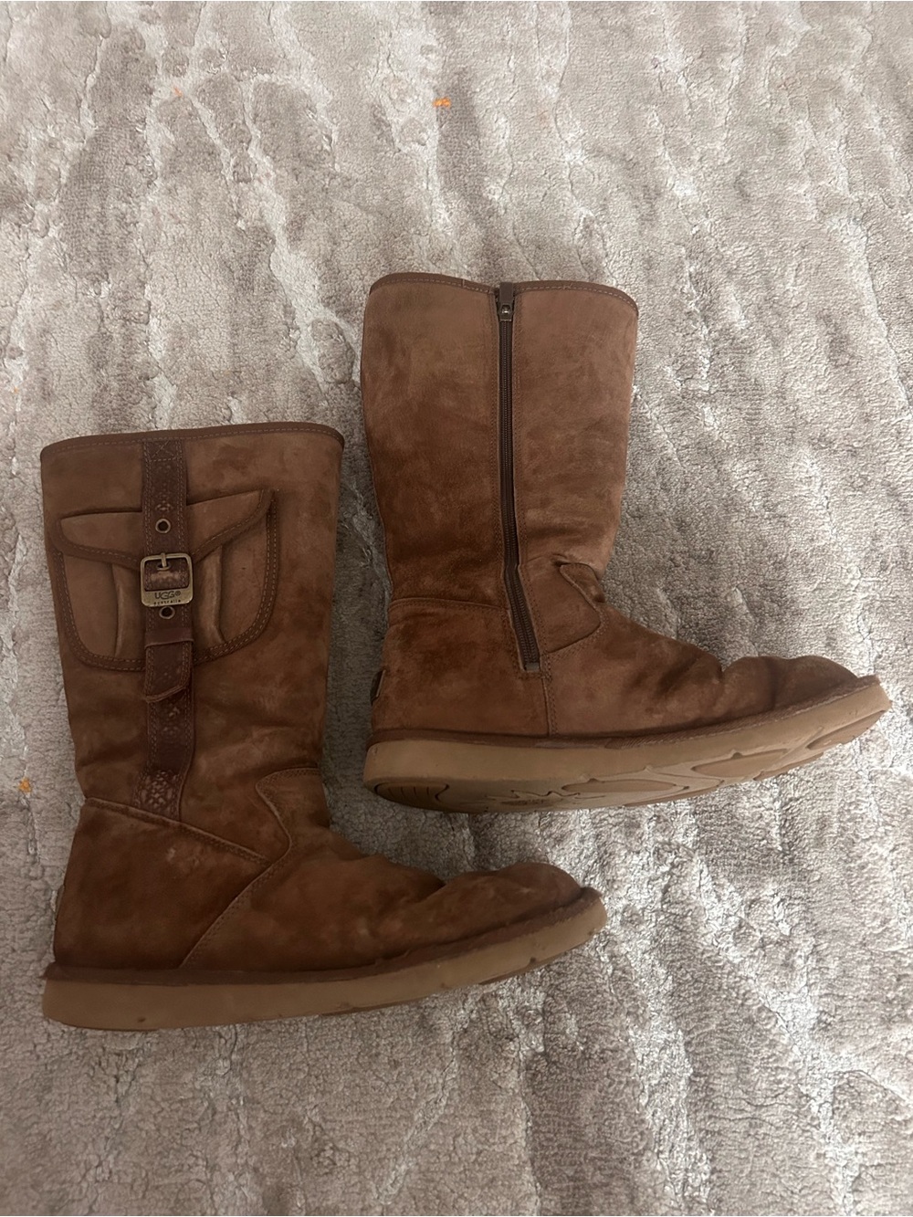 UGG Brown Suede Mid-Calf Boots with Side Zipper